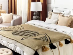 Best Beliani Coperta THUMKI Tessuto 130 x 170 cm Beige Beige Nero