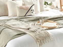 Sale Beliani Coperta TILMI Cotone 130 x 160 cm Beige chiaro Bianco Beige