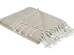 Sale Beliani Coperta TILMI Cotone 130 x 160 cm Beige chiaro Bianco Beige