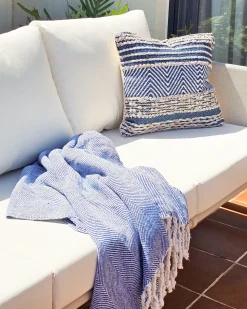 Discount Beliani Coperta TILMI Cotone 130 x 160 cm Blu Bianco Blu