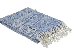 Discount Beliani Coperta TILMI Cotone 130 x 160 cm Blu Bianco Blu
