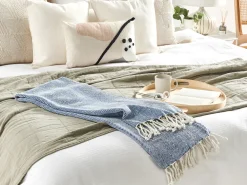 Discount Beliani Coperta TILMI Cotone 130 x 160 cm Blu Bianco Blu