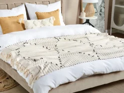 Clearance Beliani Coperta ULUYOL Cotone 130 x 170 cm Beige Beige Nero