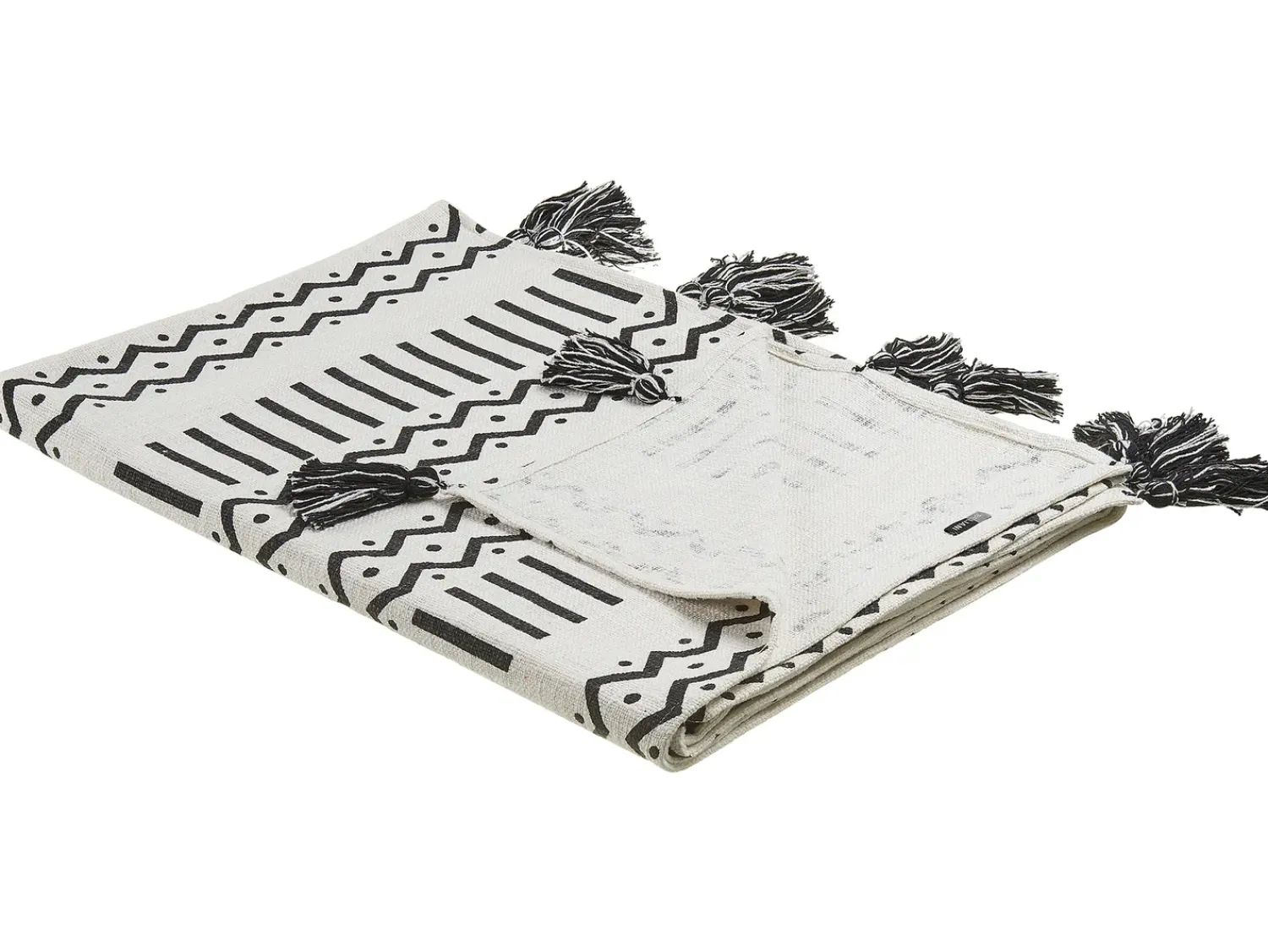Sale Beliani Coperta UNNAO Cotone 130 x 180 cm Bianco Bianco Nero