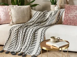 Sale Beliani Coperta UNNAO Cotone 130 x 180 cm Bianco Bianco Nero