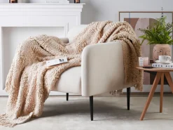 Discount Beliani Coperta VELLA Cotone chiaro Beige