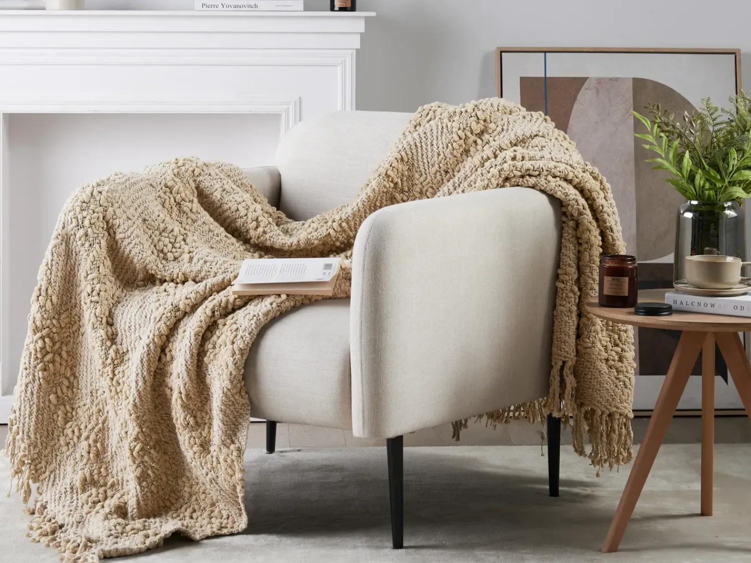 New Beliani Coperta VELLA Cotone 150 x 200 cm Beige