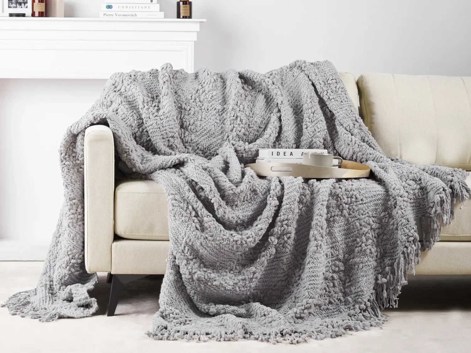 Online Beliani Coperta VELLA Cotone Grigio