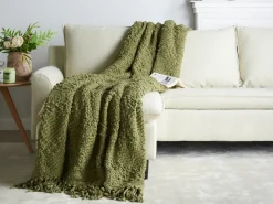 Clearance Beliani Coperta VELLA Cotone oliva Verde