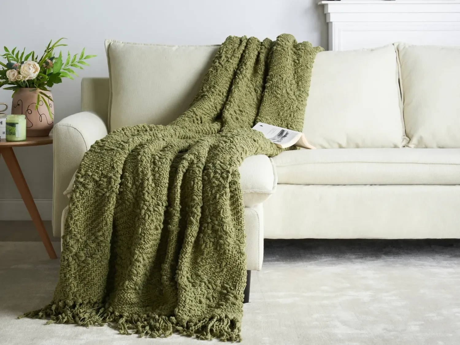 Clearance Beliani Coperta VELLA Cotone oliva Verde