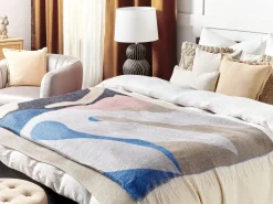 Online Beliani Coperta YALADI Tessuto 130 x 170 cm Multicolore Beige Blu Grigio Nero Multicolore