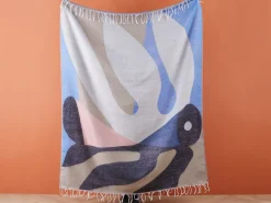 Online Beliani Coperta YALADI Tessuto 130 x 170 cm Multicolore Beige Blu Grigio Nero Multicolore