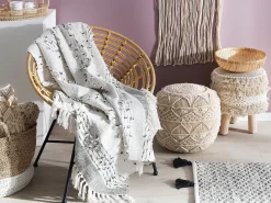 Best Beliani Coperta YAMALAK Tessuto 130 x 150 cm Grigio chiaro Bianco Grigio
