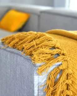 Outlet Beliani Coperta YARSA Cotone 125 x 150 cm Senape Giallo