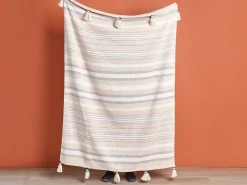 New Beliani Coperta YARSELI Cotone 130 x 170 cm Beige Beige Bianco Nero