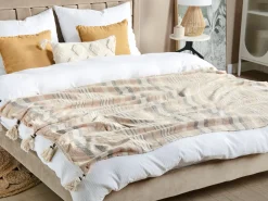 New Beliani Coperta YARSELI Cotone 130 x 170 cm Beige Beige Bianco Nero
