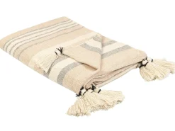 New Beliani Coperta YARSELI Cotone 130 x 170 cm Beige Beige Bianco Nero