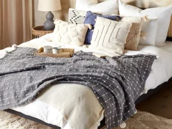 Outlet Beliani Coperta YASAM Cotone 125 x 150 cm Beige sabbia Bianco Grigio