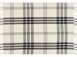 New Beliani Coperta YUVALI Cotone 130 x 170 cm Bianco Bianco Nero