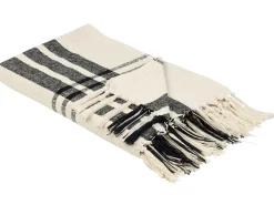 New Beliani Coperta YUVALI Cotone 130 x 170 cm Bianco Bianco Nero