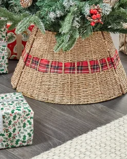 Beliani Copri base per albero di Natale MARCHE Alghe marine Naturale Beige Naturale Rosso