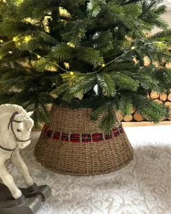 Beliani Copri base per albero di Natale MARCHE Alghe marine Naturale Beige Naturale Rosso