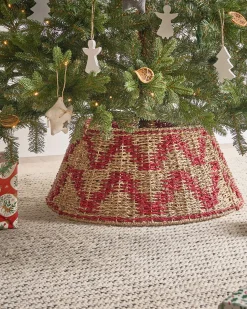 Outlet Beliani Copri base per albero di Natale GLACE Alghe marine Rosso 60 cm Naturale Rosso