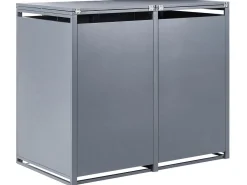 New Beliani Copri-pattumiera 480 L POLICORO Doppio Metallo Grigio scuro Marrone Grigio