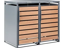 New Beliani Copri-pattumiera 480 L POLICORO Doppio Metallo Grigio scuro Marrone Grigio