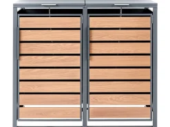 New Beliani Copri-pattumiera 480 L POLICORO Doppio Metallo Grigio scuro Marrone Grigio