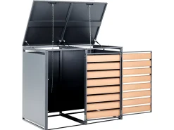 New Beliani Copri-pattumiera 480 L POLICORO Doppio Metallo Grigio scuro Marrone Grigio