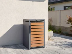 Sale Beliani Copri-pattumiera 240 L POLICORO Metallo Grigio scuro Marrone Grigio