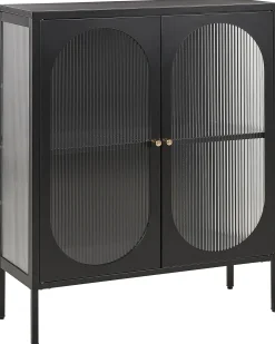 Clearance Beliani Credenza espositiva in vetro SARRE Metallo 90 cm Nero Oro Nero