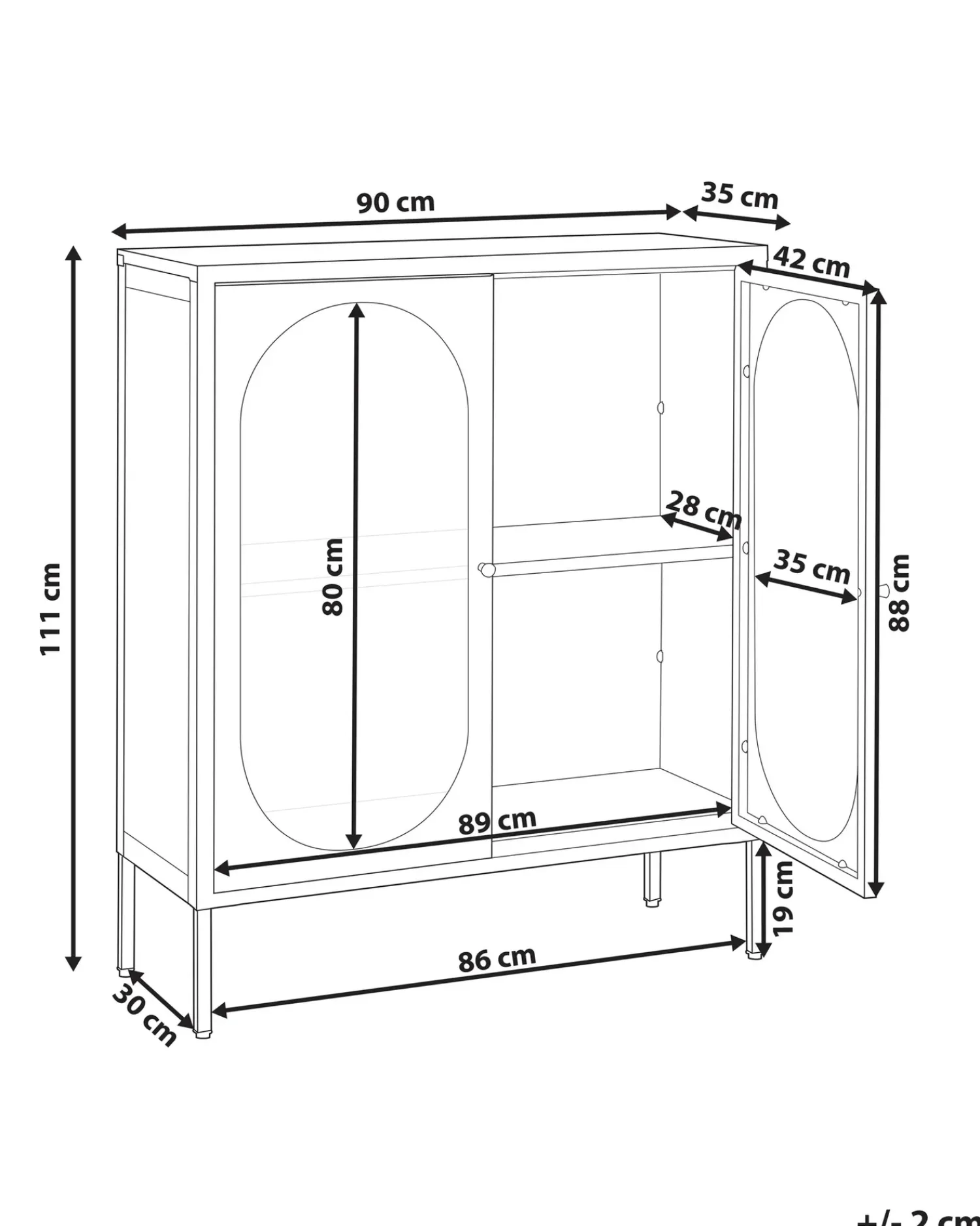 Clearance Beliani Credenza espositiva in vetro SARRE Metallo 90 cm Nero Oro Nero