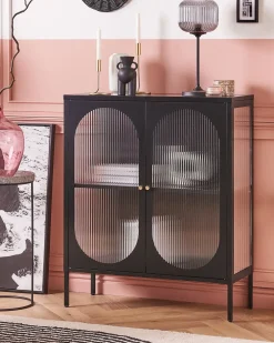 Clearance Beliani Credenza espositiva in vetro SARRE Metallo 90 cm Nero Oro Nero