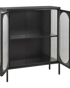 Clearance Beliani Credenza espositiva in vetro SARRE Metallo 90 cm Nero Oro Nero