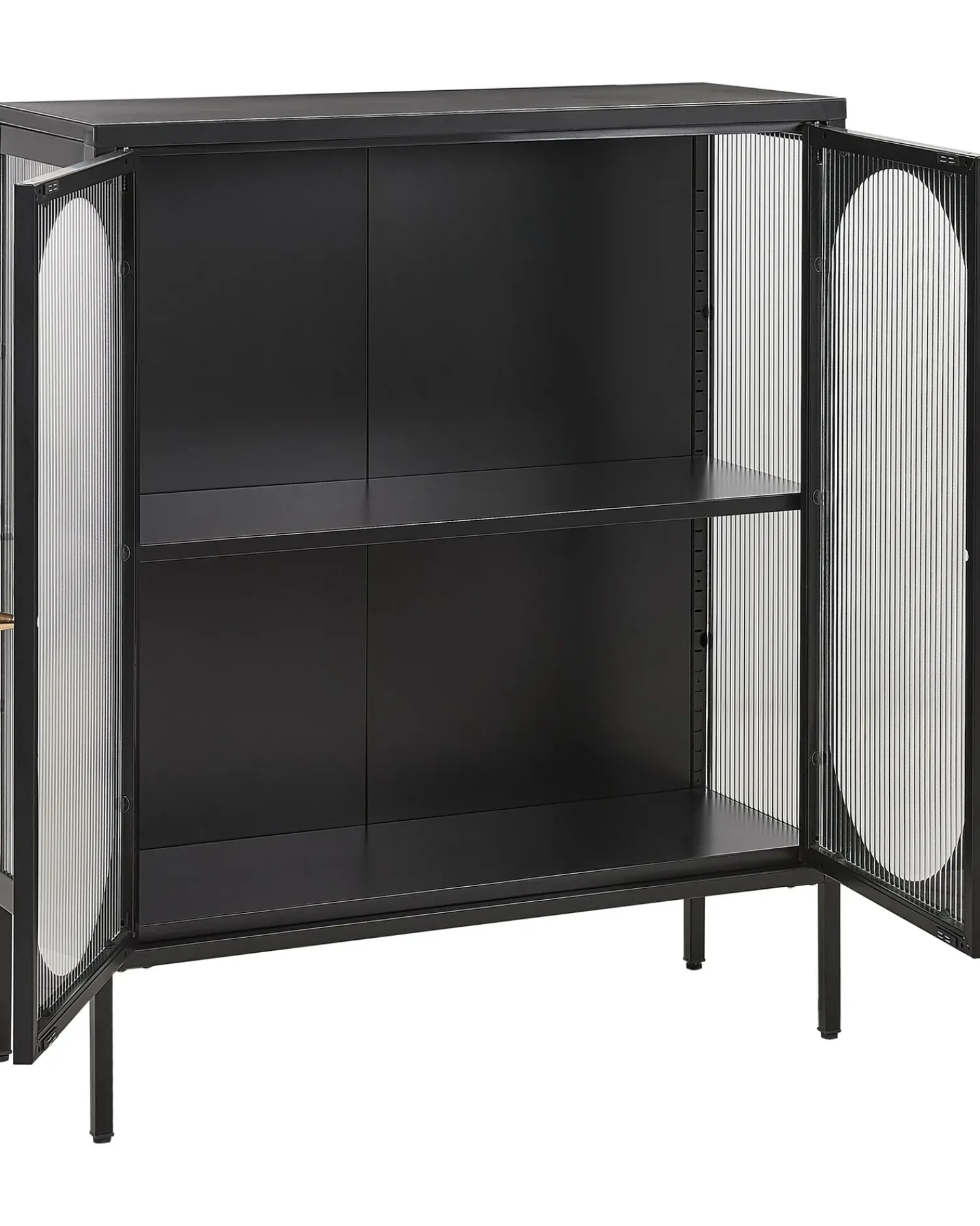 Clearance Beliani Credenza espositiva in vetro SARRE Metallo 90 cm Nero Oro Nero