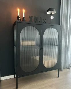 Clearance Beliani Credenza espositiva in vetro SARRE Metallo 90 cm Nero Oro Nero