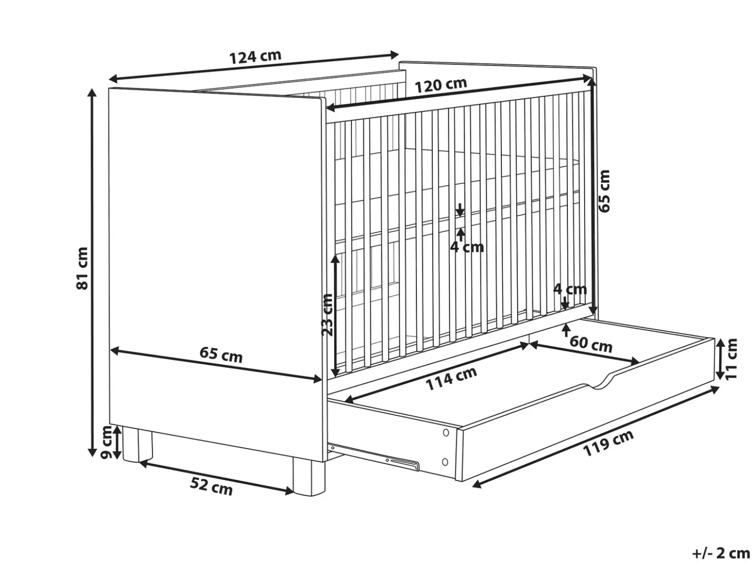 Culla con cassetto portaoggetti GUNNAR 60 x 120 cm Bianco