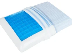 Hot Beliani Cuscino da letto EMIN Alto Schiuma memory 40 x 60 cm Bianco Bianco Blu