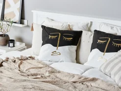 Discount Beliani Cuscino decorativo ABELIA Cotone 45 x 45 cm Nero/Bianco Trama astratta Bianco Nero