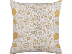 New Beliani Cuscino decorativo AMARA Cotone 45 x 45 cm Giallo Trama floreale Bianco Giallo Marrone
