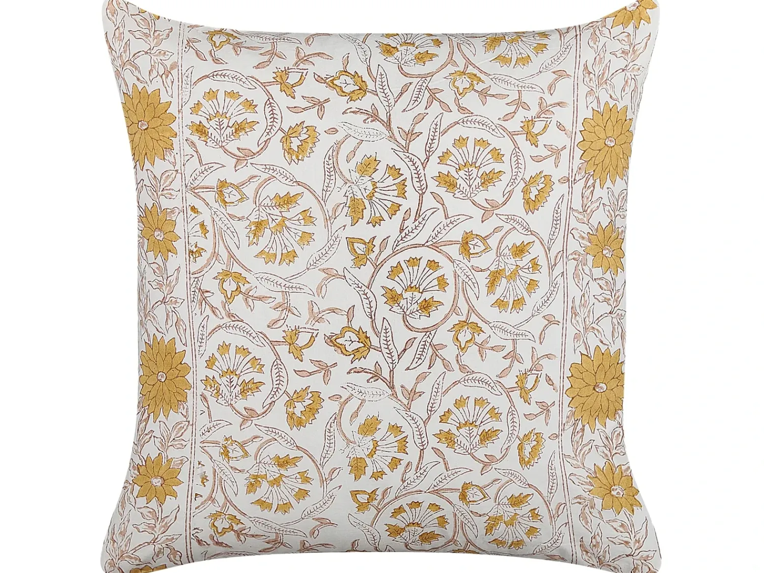 New Beliani Cuscino decorativo AMARA Cotone 45 x 45 cm Giallo Trama floreale Bianco Giallo Marrone