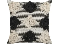 Hot Beliani Cuscino decorativo BHUSAWAL Cotone 50 x 50 cm Nero Trama geometrica Beige Nero