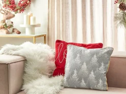 New Beliani Cuscino decorativo BILLBERGIA Cotone 45 x 45 cm Grigio Modello natalizio Bianco Oro Grigio