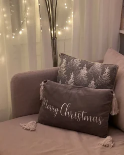 New Beliani Cuscino decorativo BILLBERGIA Cotone 45 x 45 cm Grigio Modello natalizio Bianco Oro Grigio