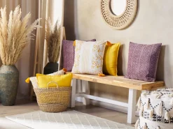 Best Beliani Cuscino decorativo BILOBA Cotone 45 x 45 cm Giallo Trama floreale Bianco Giallo