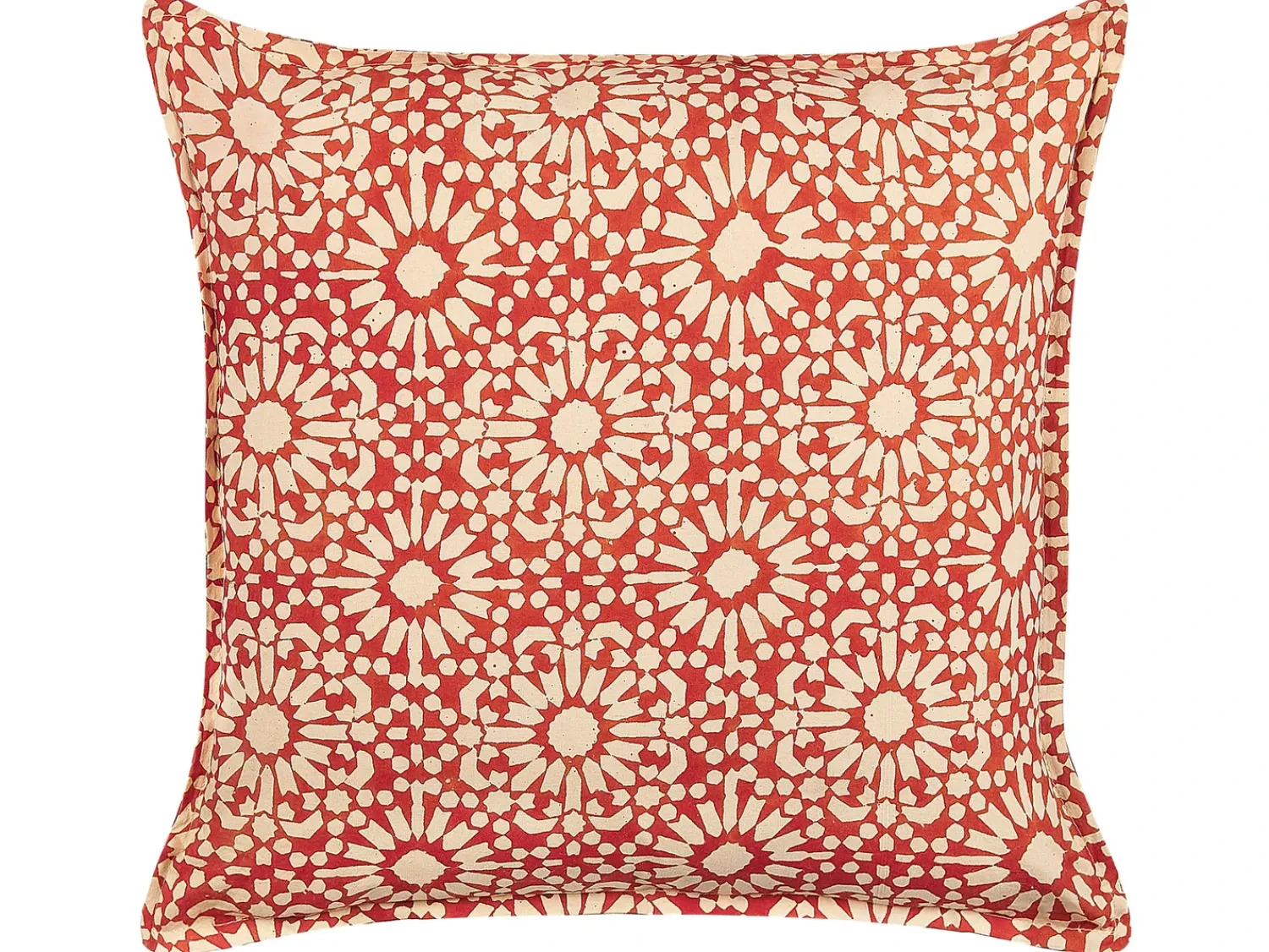 Beliani Cuscino decorativo CEIBA Cotone 45 x 45 cm Rosso Trama geometrica Beige Rosso
