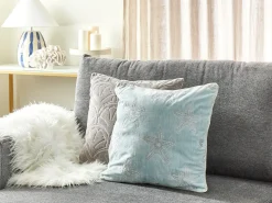 New Beliani Cuscino decorativo CERAMIUM Velluto 45 x 45 cm Azzurro Trama floreale Bianco Blu
