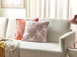 Hot Beliani Cuscino decorativo CERAMIUM Velluto 45 x 45 cm Rosa pastello Trama floreale Bianco Rosa